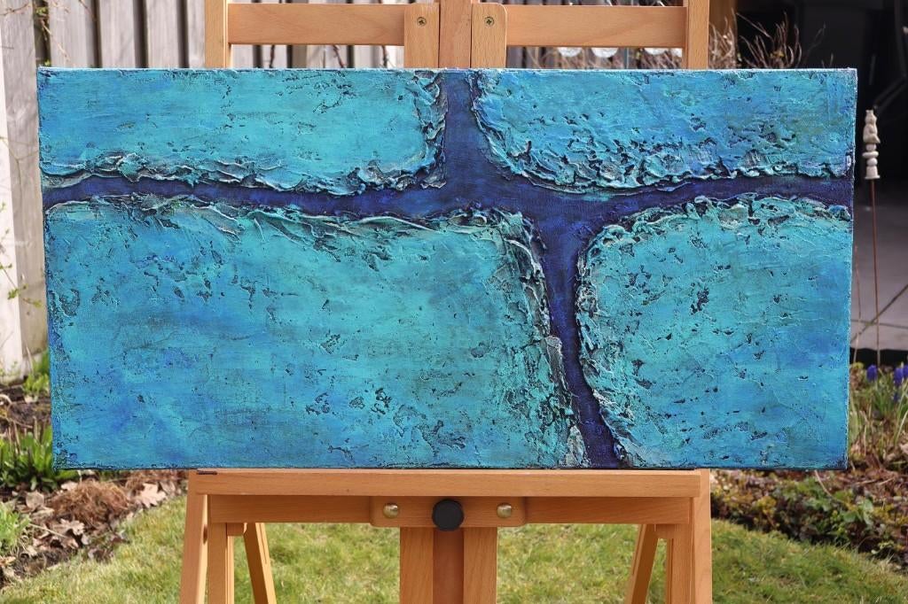 Acryl abstract blauwe stroom, Ophalen