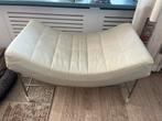 Leolux Volare hocker in grijs/beige leer met metalen frame, Ophalen, Gebruikt, 75 tot 100 cm, Modern