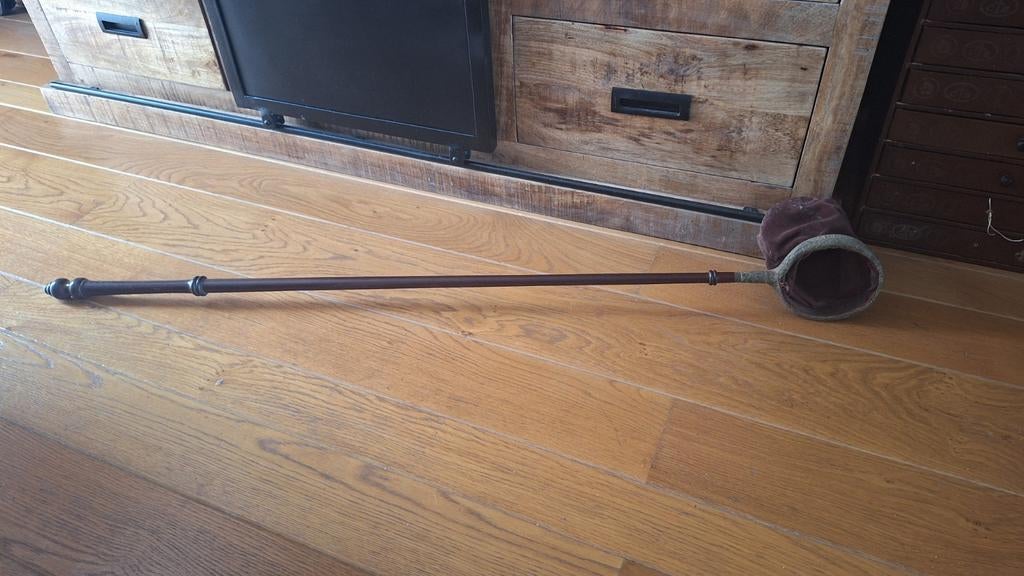 Antieke collecte zak op stok, zie foto's, Ophalen of Verzenden