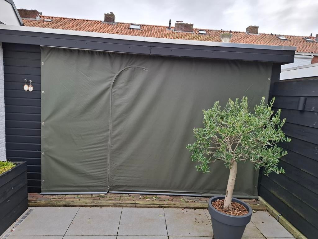 Verandazeil met loopdeur ca 225 cm hoog en 346 breed, Tuin en Terras, Ophalen, Gebruikt