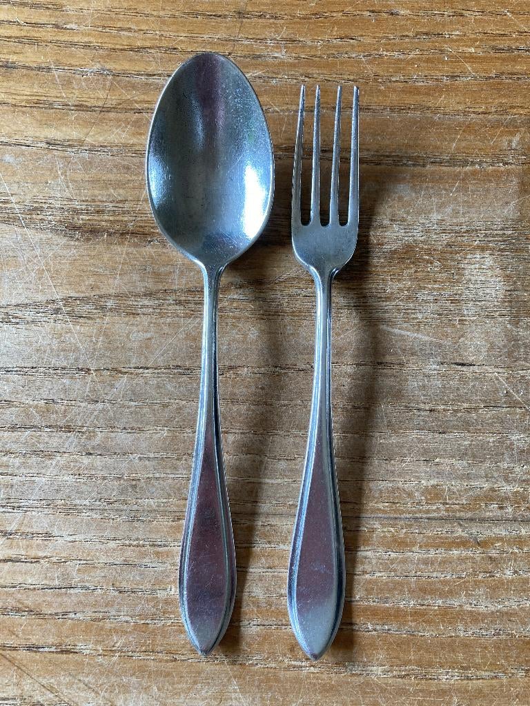 Vintage Keltum verzilverd kinderbestek P8 puntfilet, Ophalen of Verzenden