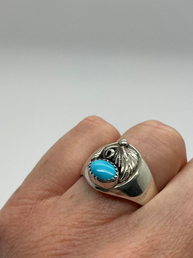 D653 Prachtige zilveren Navajo ring maat 21, 20 of groter, Ophalen of Verzenden, X, Met edelsteen