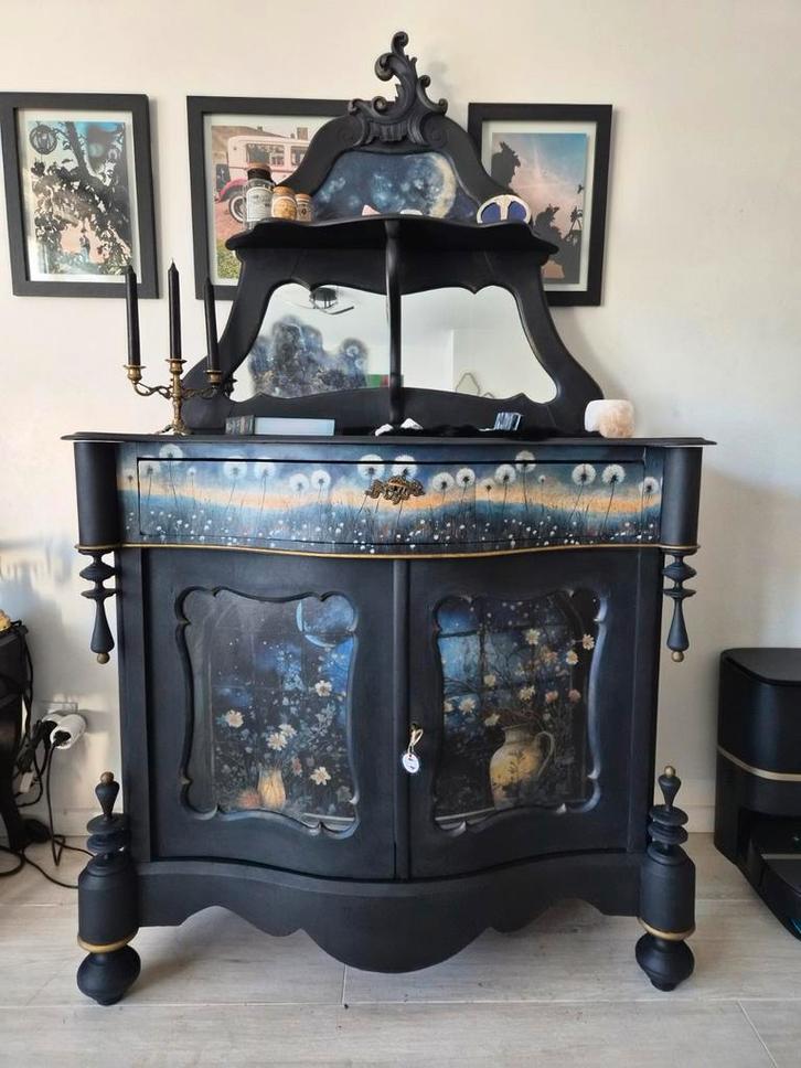 Biedemeier kast met spiegel gerestyld, Huis en Inrichting, Kasten | Buffetkasten, Gebruikt, 150 tot 200 cm, 100 tot 150 cm, 25 tot 50 cm