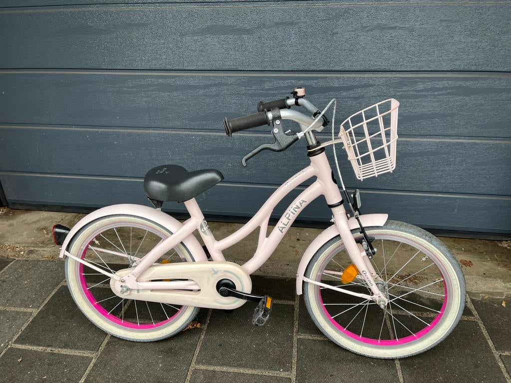 Alpina Ocean roze kinderfiets met mandje, Fietsen en Brommers, Ophalen, Zo goed als nieuw, 16 inch, Handrem
