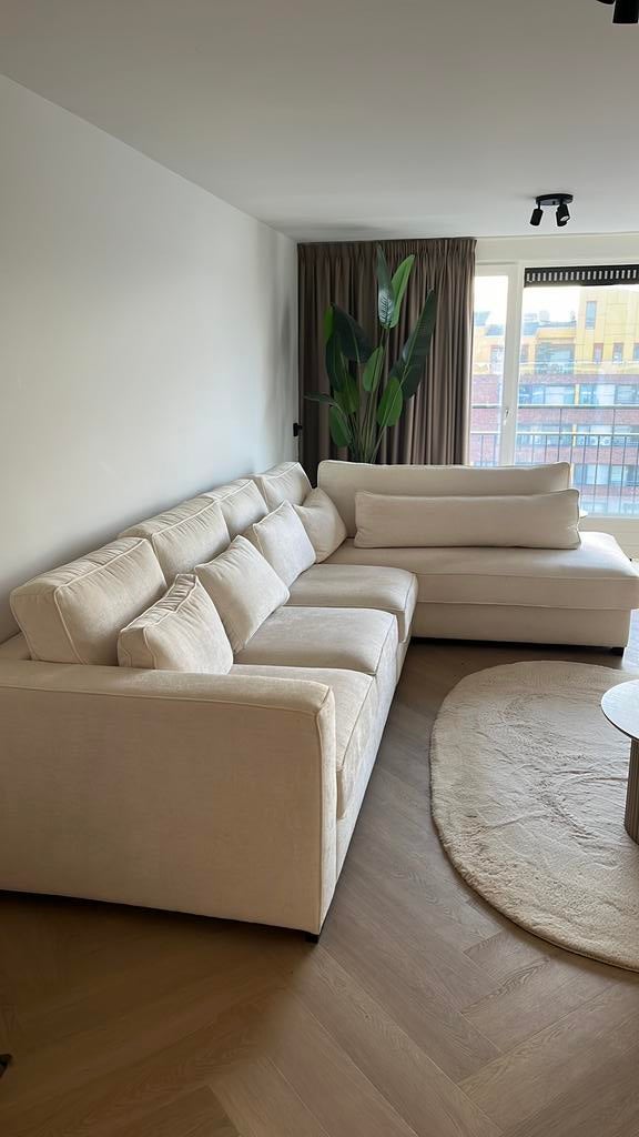 Beige hoekbank, Huis en Inrichting, Banken | Bankstellen, Ophalen, Hoekbank, 300 cm of meer, Zo goed als nieuw