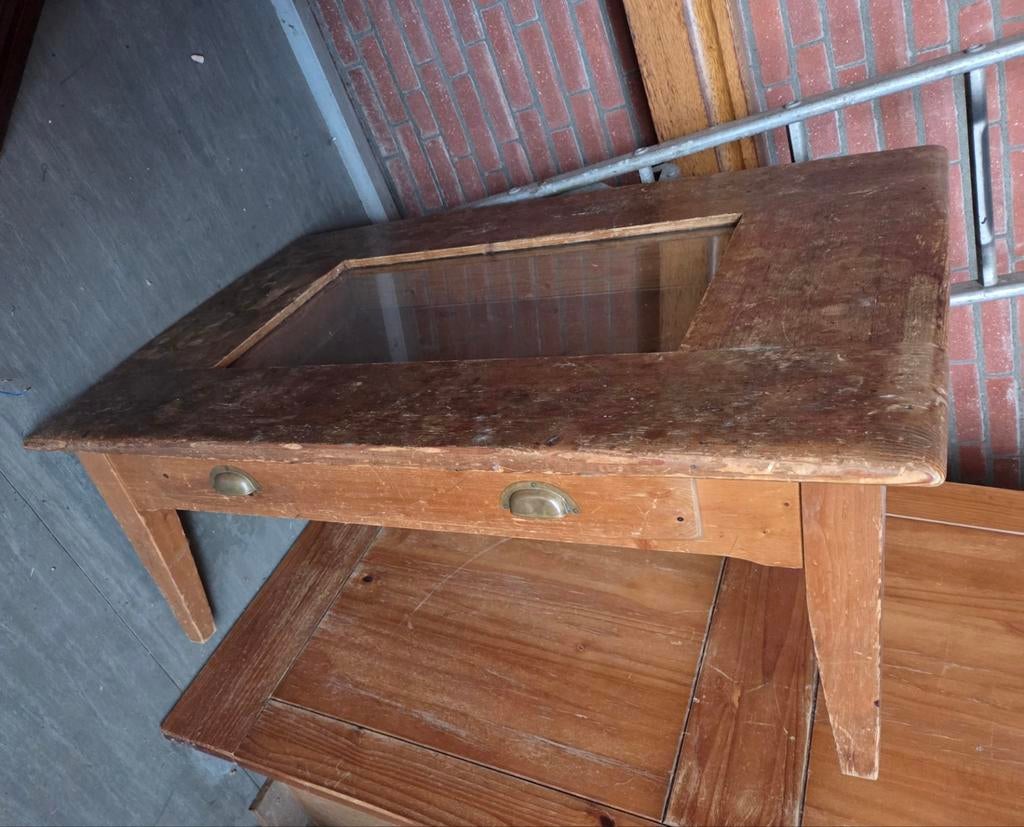 Grenen vitrine tafel, vintage, Ophalen