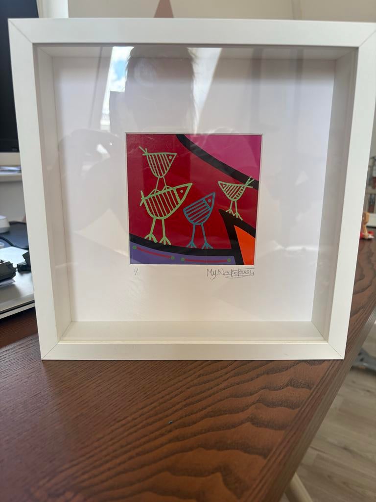 Naerebout Kunstprint: Speelse Vogels in Lijst, Antiek en Kunst, Ophalen