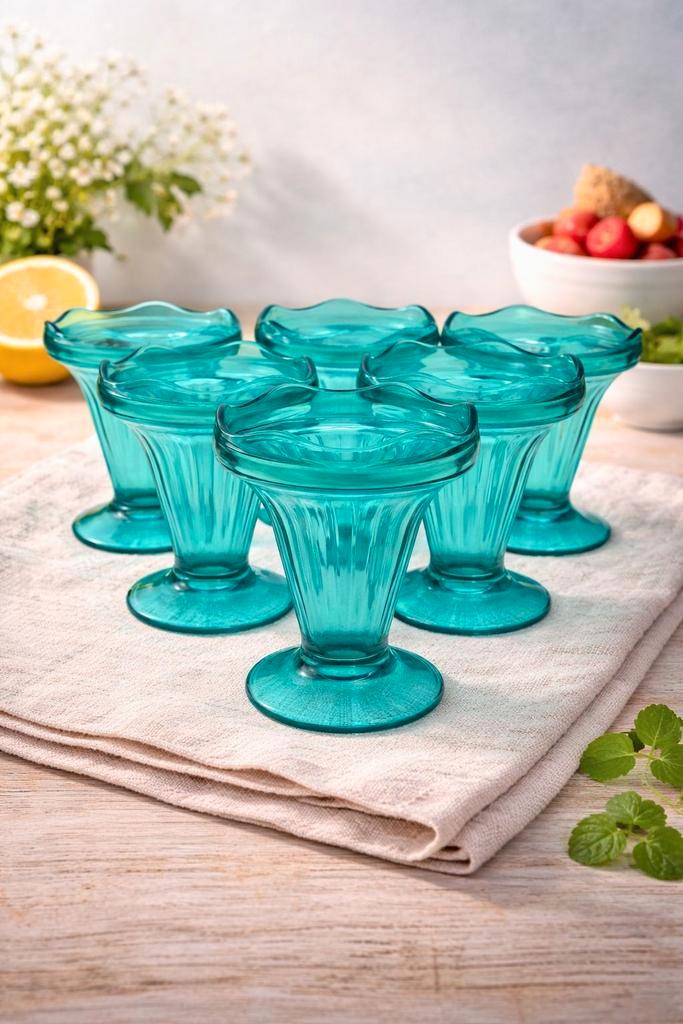 Vintage dessertglazen ijscoupes aquablauw, Huis en Inrichting, Keuken | Servies, Overige typen, Ophalen of Verzenden