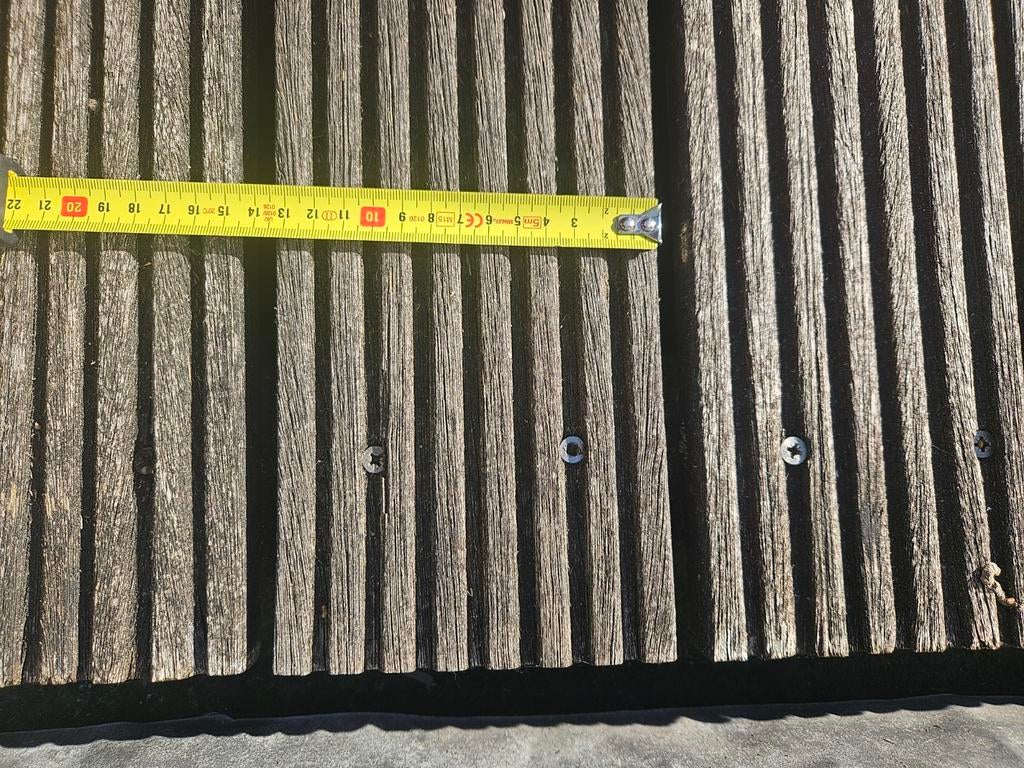 GEZOCHT: Bangkirai vlonderplanken 25x140mm, 405cm, Ophalen, Gebruikt, Hout