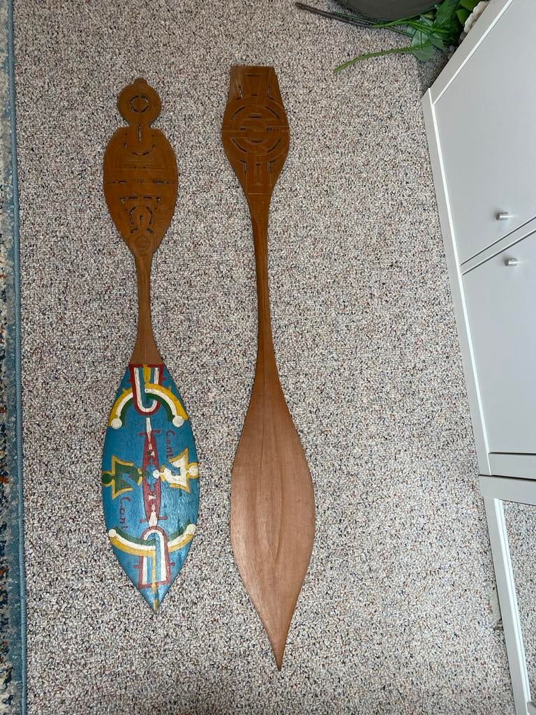 Unieke Pagaai Peddels uit Suriname - Marron Kunst, Ophalen, Zo goed als nieuw, Enkelbladige peddel