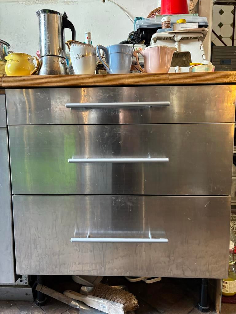 RVS Keukenblokken/Kasten met Laden en Spoelbakonderkast, Huis en Inrichting, Keuken | Keukenelementen, Ophalen, Gebruikt, 200 cm of meer