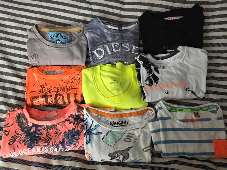 8 T-shirts: Diesel, Vingino, Quapi, Retour, Nike 122 128, Kinderen en Baby's, Kinderkleding | Kinder-kledingpakketten, Zo goed als nieuw