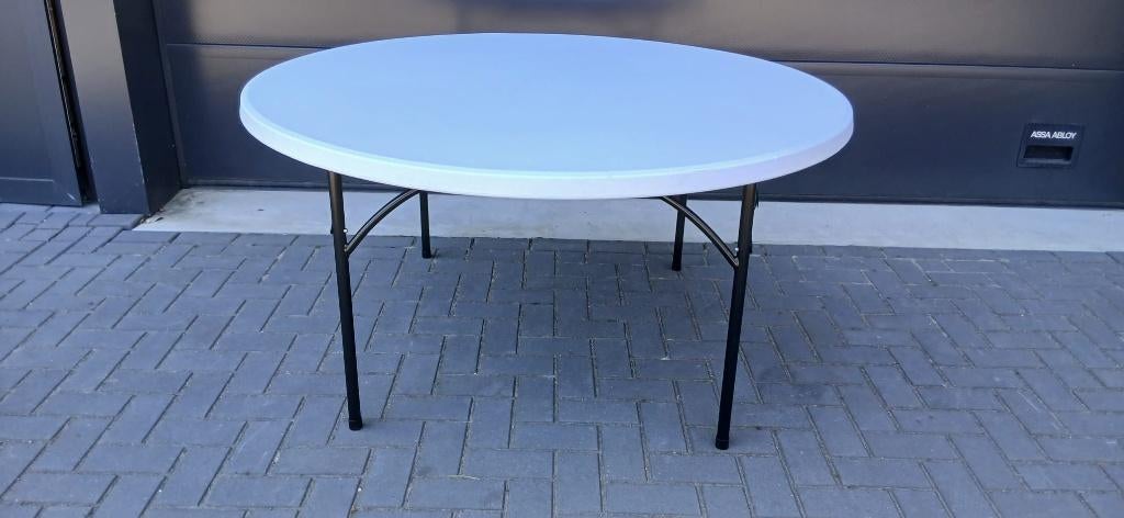 Grote ronde klaptafel 153 cm inklapbaar wit, Ophalen, Kunststof, 150 tot 200 cm, Rond