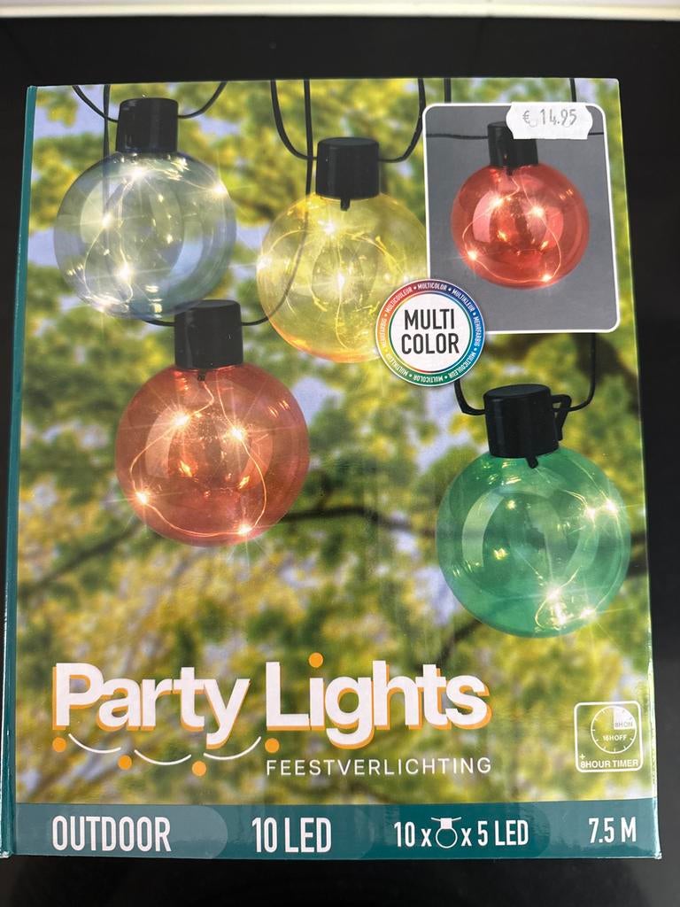 Party Lights Feestverlichting - 10 LED, 7.5M, Multicolor, Tuin en Terras, Buitenverlichting, Ophalen, Kunststof, Minder dan 50 watt