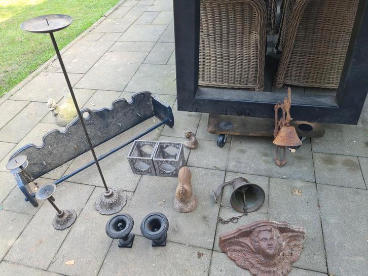 Diverse brocante: laarzenrek, planten etagere, deurbellen, Antiek en Kunst, Curiosa en Brocante, Ophalen