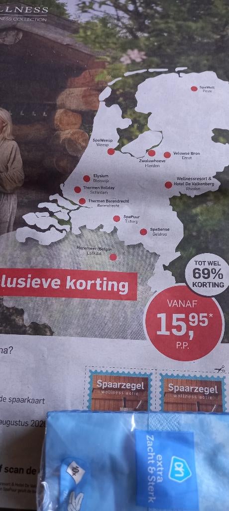 AD Saunazegels krantsparen. Per kaart., Drie personen of meer, Kortingsbon, Spa of Sauna