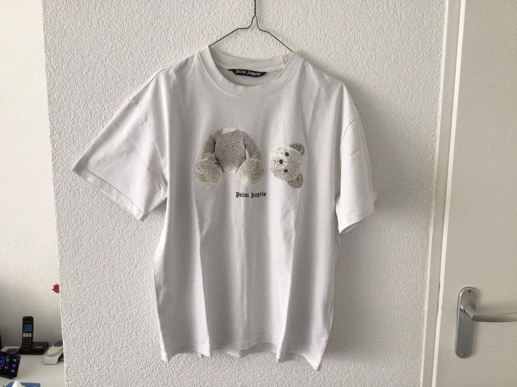 Palm Angels T-shirt met beer, wit, maat L, Ophalen of Verzenden, Gedragen, Maat 52/54 (L), Wit