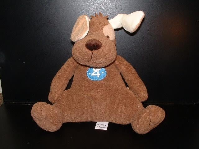 HAPPY HORSE HOND VELOURS BRUIN MET BLAUW PLAATJE MET, Ophalen of Verzenden, Nieuw, Overige typen