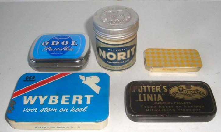 5 medicinale blikjes in goede staat, verschillende leeftijde, Verzamelen, Blikken, Zo goed als nieuw, Overige, Ophalen of Verzenden