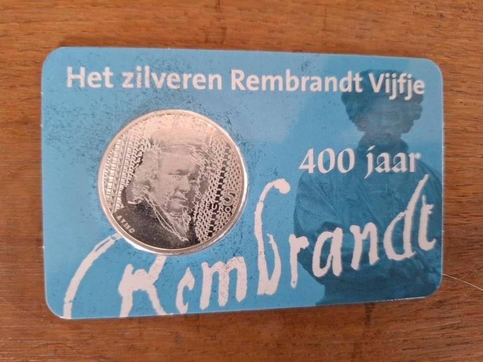 Zilveren Rembrandt Vijfje - 400 jaar - 2006, Postzegels en Munten, Munten | Nederland, Koningin Beatrix, Zilver, Euro's, Ophalen of Verzenden