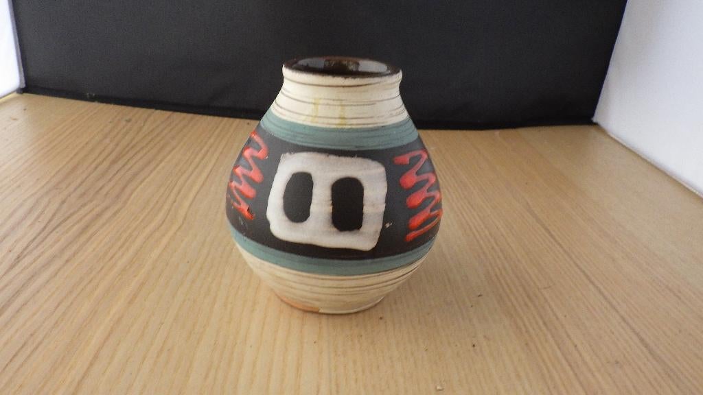 mooi bol vaasje met kleurrijke versiering, Gebruikt, Overige kleuren, Aardewerk of Porselein, Ophalen of Verzenden