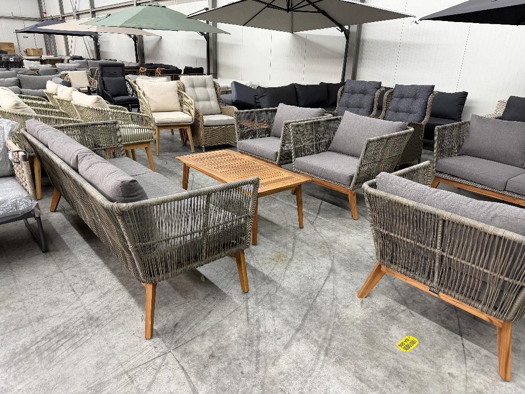 Lissabon stoel-bank loungeset | hardhout + wicker | 4-delig, Ophalen, 5 zitplaatsen, Loungeset, Hout