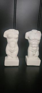 Set van 2 Torso Beelden - Man en Vrouw, Ophalen, Minder dan 20 cm, Gips, Handgemaakt