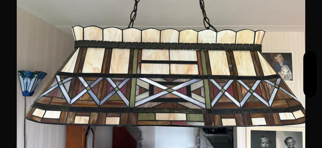 Mooie Tiffany lees/biljartlamp, Huis en Inrichting, Lampen | Hanglampen, Ophalen, 75 cm of meer, ?, Glas