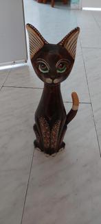 Handgesneden houten zittende kat met de hand beschilderd, Antiek en Kunst, Ophalen