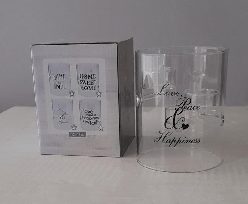 NIEUWE waxinelicht houder met opdruk. 12 x 14 cm, Overige materialen, Nieuw, Ophalen of Verzenden, Kandelaar