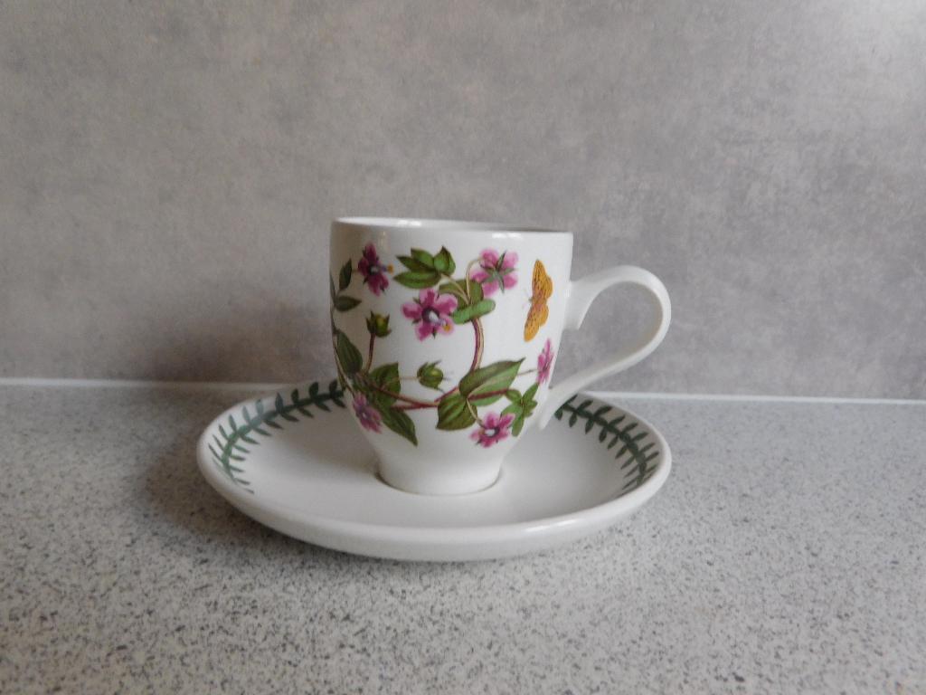 Espresso Kop en schotel Botanic Garden Portmeirion, Ophalen of Verzenden, Zo goed als nieuw, Overige stijlen, Kop(pen) en/of Schotel(s)