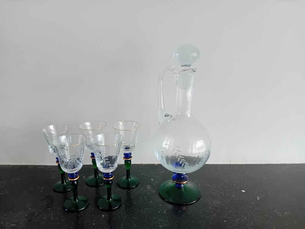 Glazen karaf met 5 bijpassende glazen, Ophalen