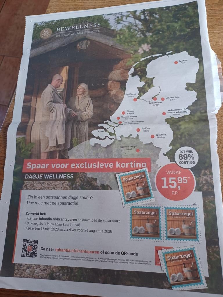 Kortingszegels dagje Wellness, Eén persoon, Cadeaubon, Spa of Sauna