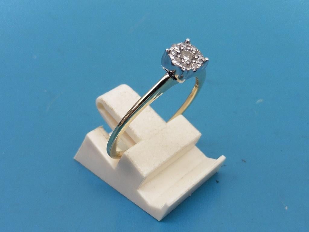 Gouden Diamonde bi-color damesring met briljant          G24, Gebruikt, ., Ophalen of Verzenden, Met edelsteen