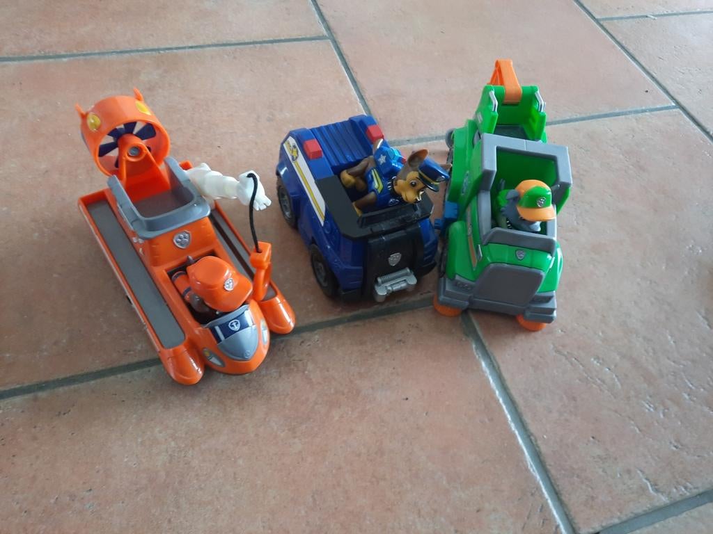 Paw Patrol voertuigen set - Chase, Zuma en Rocky, Ophalen of Verzenden, Gebruikt