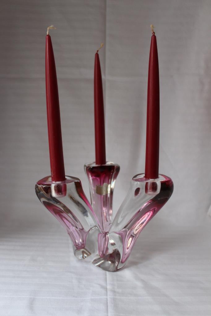 Vintage Val St Lambert kaarsenhouder, gemerkt c 1960, Antiek en Kunst, Antiek | Glas en Kristal, Ophalen of Verzenden
