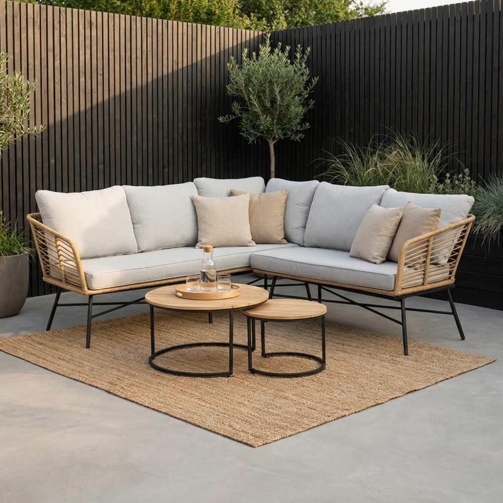 Flow hoek loungeset bamboo taupe | 210x210cm, Ophalen, 5 zitplaatsen, Rotan, Zo goed als nieuw
