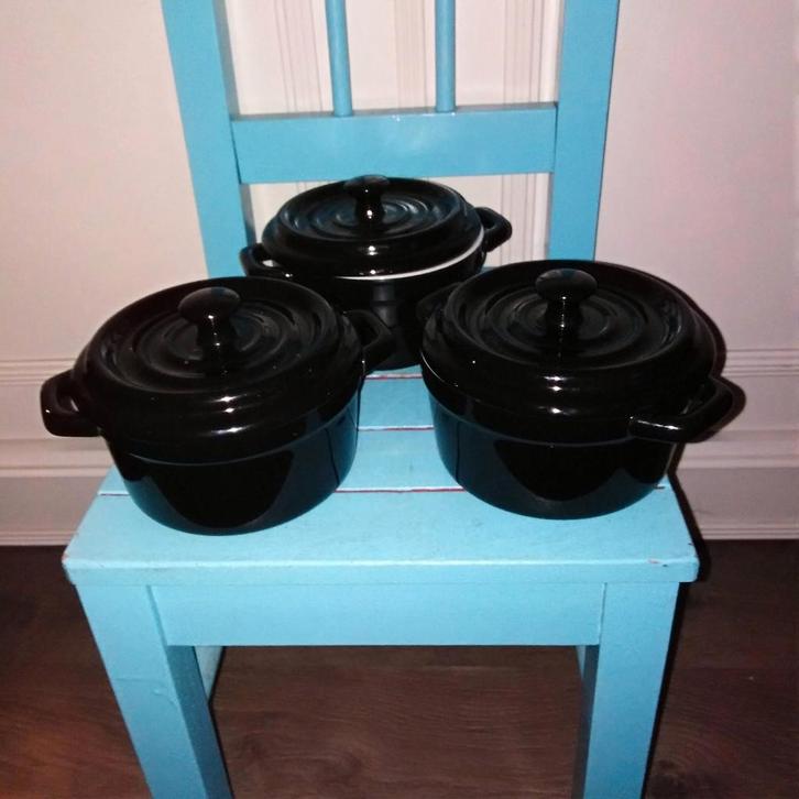 Mini pannetjes zwart vincelli  3 stuks, Huis en Inrichting, Keuken | Keukenbenodigdheden, Gebruikt, Ophalen