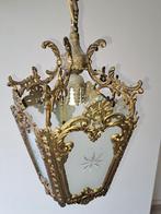 Antieke Bronzen Lantaarn met Geëtst Glas, Ophalen of Verzenden