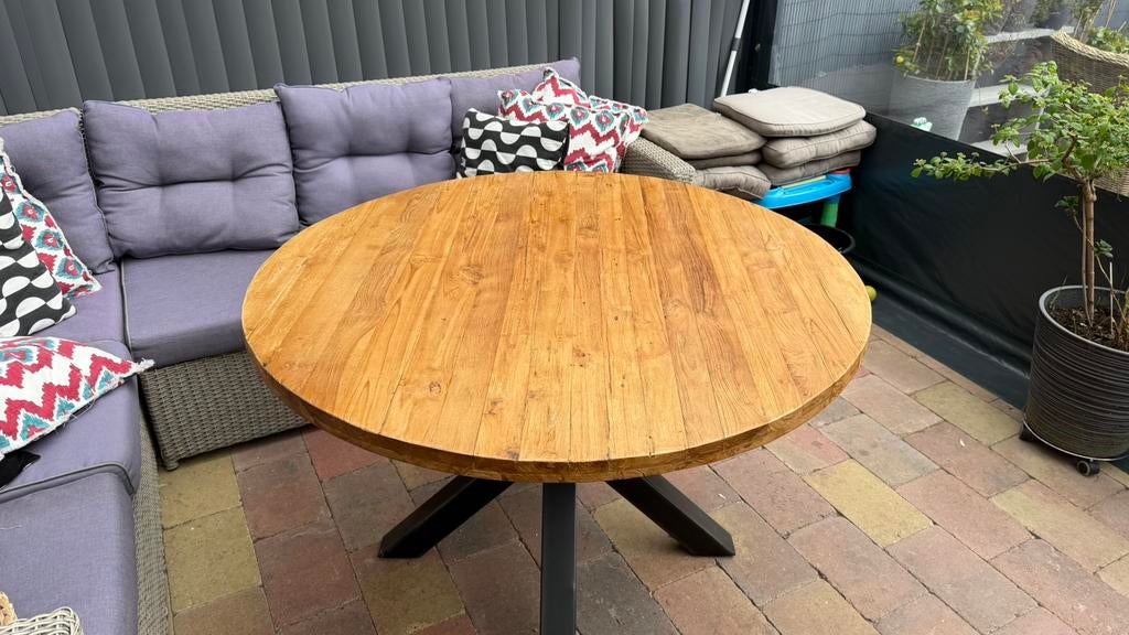 Ronde eettafel Mango hout 120 CM, Huis en Inrichting, Tafels | Eettafels, Ophalen, 100 tot 150 cm, Rond, Zo goed als nieuw