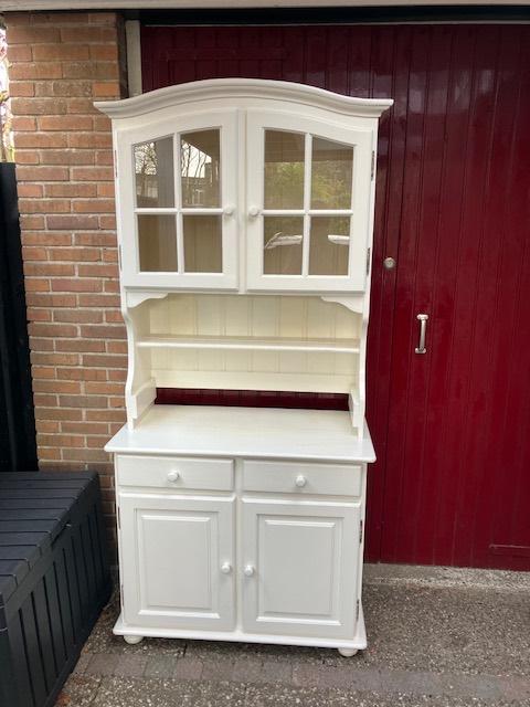 Witte buffetkast met evt. plaats voor TV, Ophalen, Gebruikt, Met deur(en), 200 cm of meer