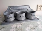 Vintage Emaille Zand Zeep Soda Keukenset - Grijs Gewolkt, Ophalen of Verzenden