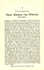 Wanroy van Alexius (pater) Oploo 1909-1967 Merkelbeek, Ophalen of Verzenden