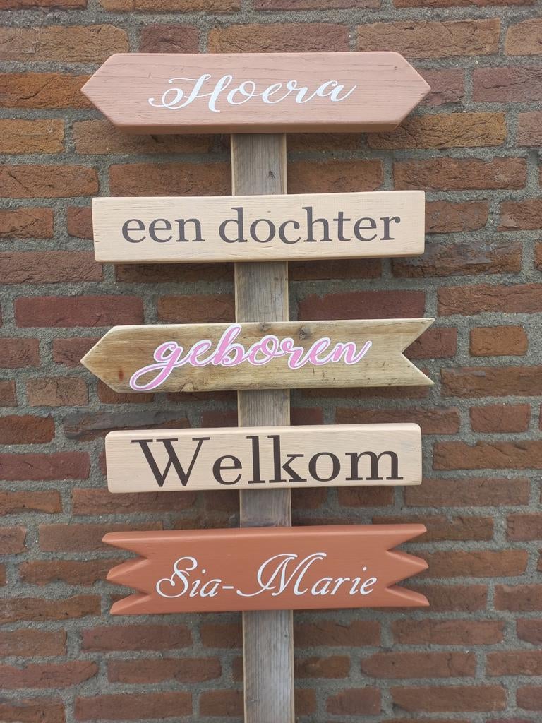 Wegwijzers Geboorte bord gender reveal Babyshower baby borre, Kinderen en Baby's, Kraamcadeaus en Geboorteborden, Ophalen of Verzenden