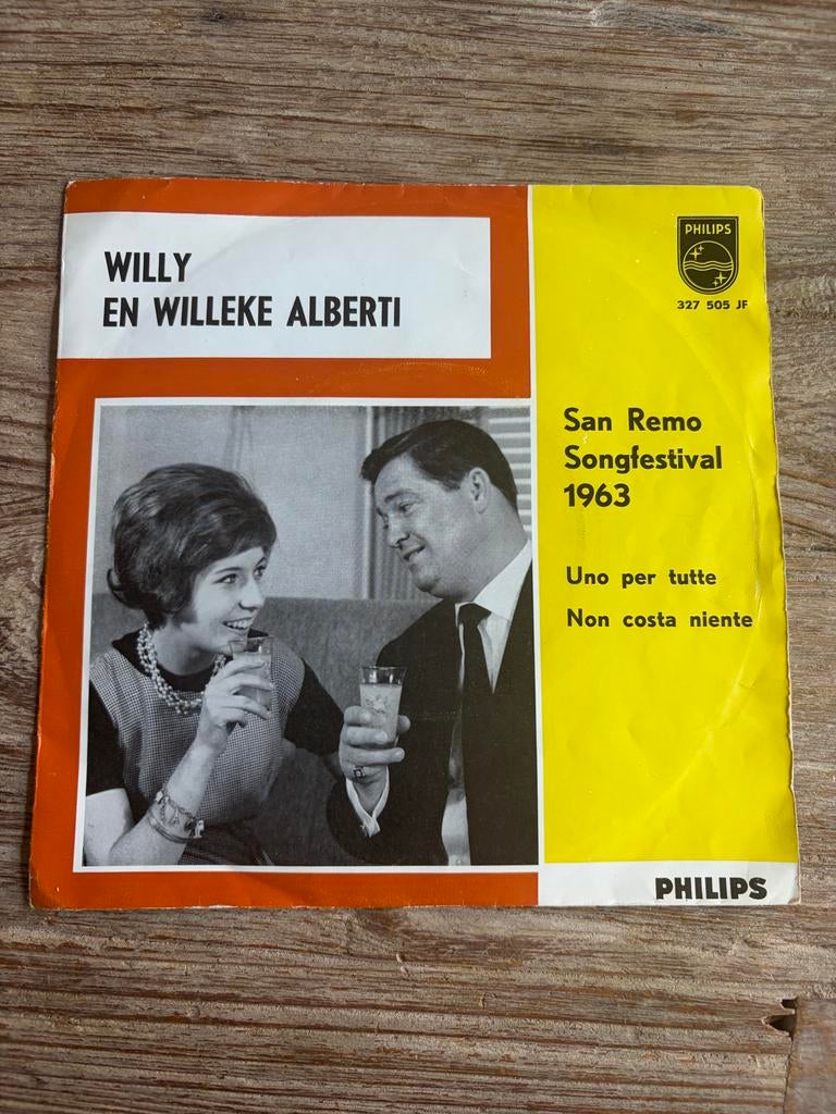 Willy en Willeke Alberti - San Remo Songfestival 1963 single, Ophalen of Verzenden, Gebruikt, Overige formaten, Levenslied of Smartlap