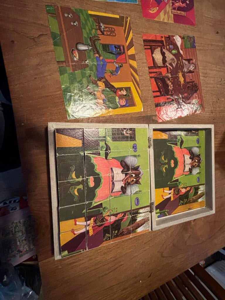 Vintage blokpuzzel met sprookjesafbeeldingen, Ophalen of Verzenden