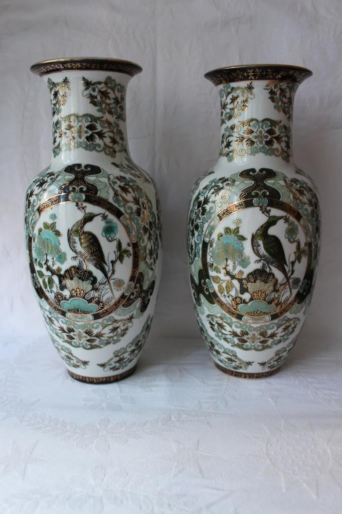 Vintage Saji Japan porseleinen set van 2 vazen 1950, Ophalen of Verzenden