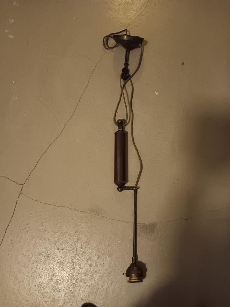 Vintage uitschuifbare hanglamp met contragewicht, Gebruikt, Vintage, Klassiek, Ophalen of Verzenden, Metaal