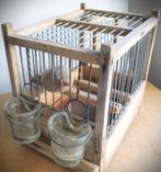 Vogelkooi~Antiek Houten Vogelkooitje met voerbakjes glas, Antiek en Kunst, Ophalen of Verzenden