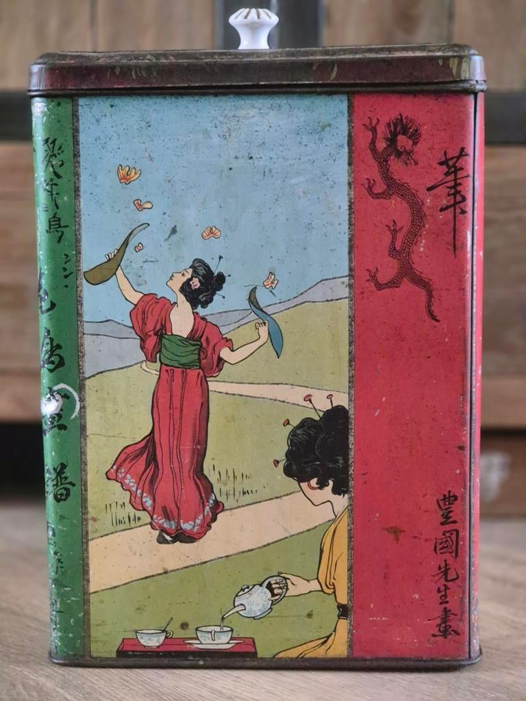 Chinees Thee blik Winkel blik, Verzamelen, Blikken, Ophalen of Verzenden, Gebruikt, Thee